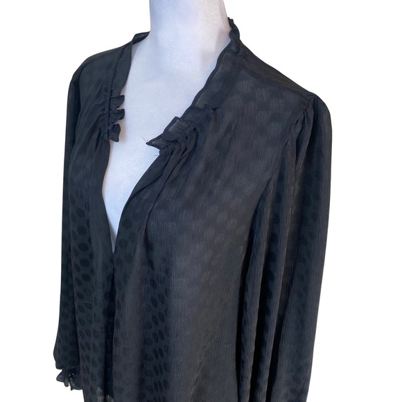 Max Studio Women's Long Sleeve Sheer Jacquard Shine Polka Dot Blouse Size XL - Picture 6 of 16
